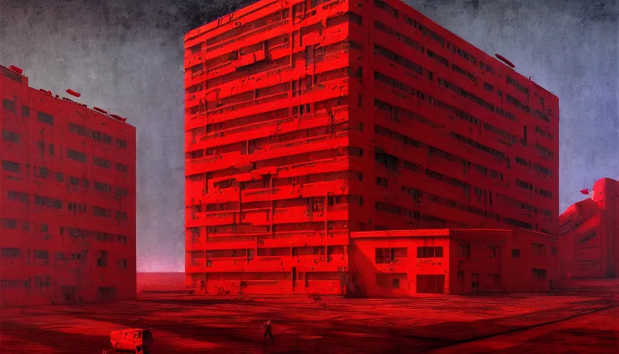 Image similar to only with red, soviet communism horror brutalist architecture apocalyptic with soviet flag, crowd cheering, in the style of beksinski and edward hopper and rodcenko and yue minjun and cory loftis, intricate and epic composition, red by caravaggio, highly detailed, masterpiece, red light, artstation, art nouveau