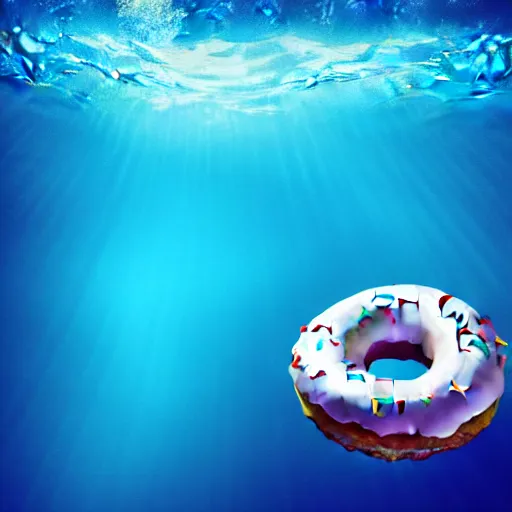 Prompt: donut under water sea , sunk deep water view , under water pictures