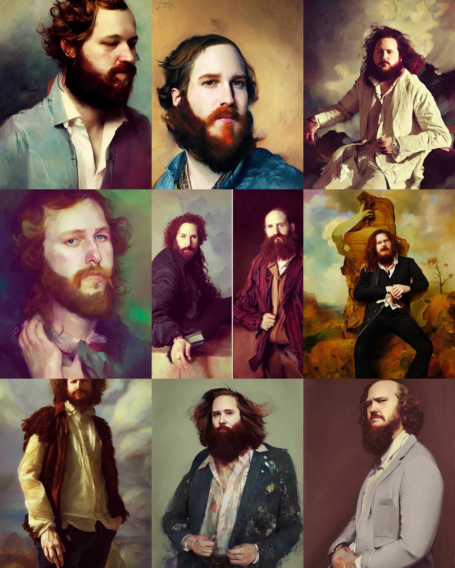 Prompt: a portrait of jim james age 2 5 by loish, frans hals, thomas moran, mandy jurgens, fashion photography