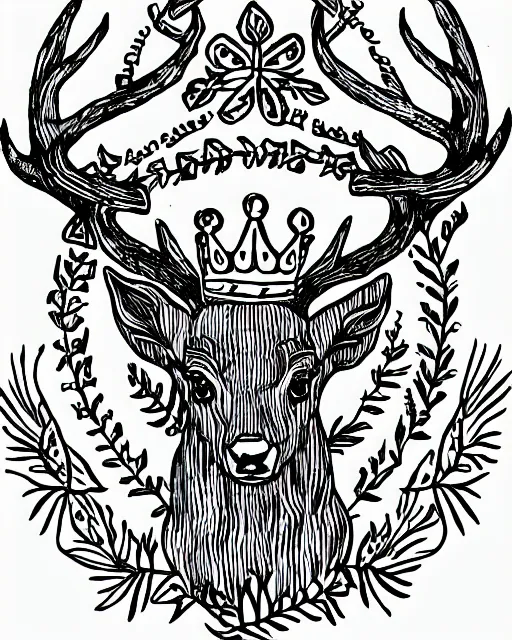 Prompt: logo, stag wearing a crown, line art