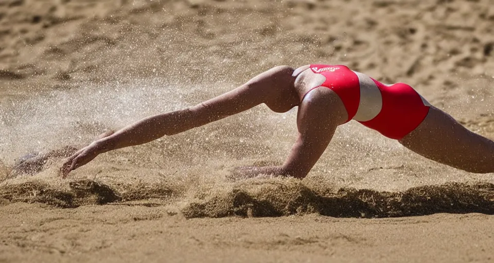 Image similar to olympic swimming in sand instead of water, extremely coherent, motion blur