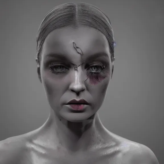 Image similar to a highly detailed 3 d render dark portrait of a woman in the style of chris cunningham and in the style of andrzej dragan, photo manipulation, dramatic lighting