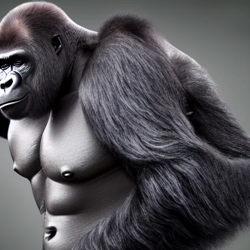 Prompt: a gorilla curling weights, muscled gorilla training at the gym, perfect high resolution, award winning art, highly detailed, trending on art station, cgsociety, macro 50mm leica noctilux, studio lighting