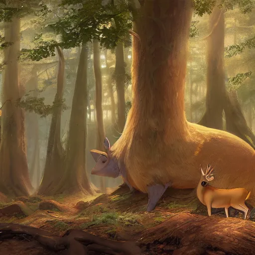 Prompt: concept art painting of an anthropomorphic chubby doe wearing gold robes, in the deep forest, realistic, detailed, cel shaded, in the style of makoto shinkai and greg rutkowski and james gurney