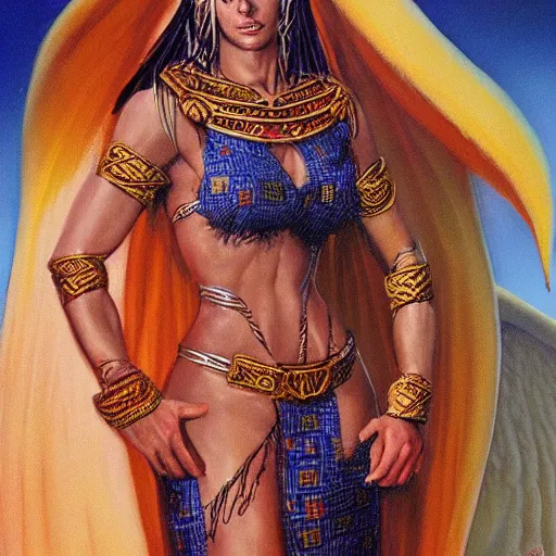 Image similar to alluring byzantine aztec concubine dressed in gauze, science fiction concept art by boris vallejo