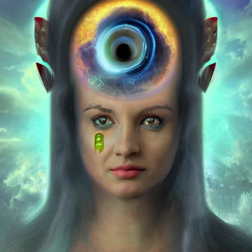 Image similar to third eye prediction, artist interpretation of third - eye visions, trending on artstation, matte painting