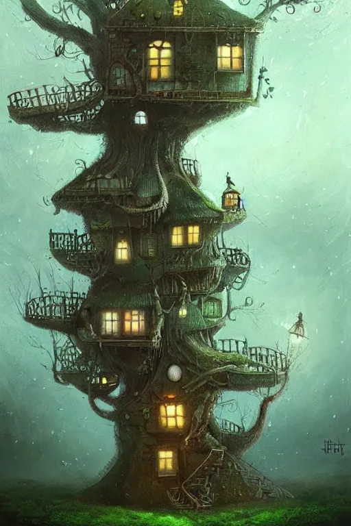 Prompt: a painting of a house in a tree, concept art by alexander jansson, cgsociety contest winner, fantasy art, concept art, deviantart, deviantart hd