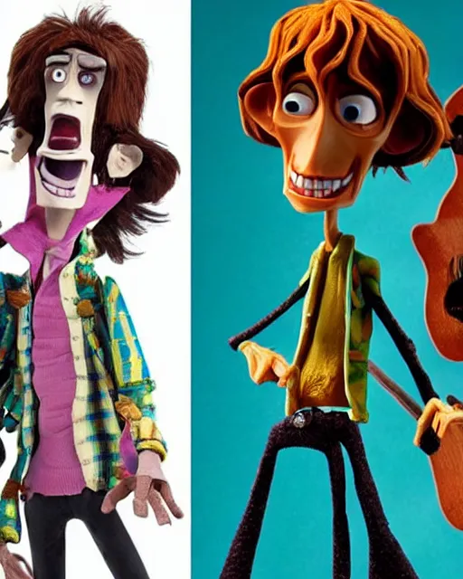 Prompt: mick jagger and keith richards as a highly detailed stop motion puppets, in the style of laika studios ’ s paranorman, coraline, kubo and the two strings shot in the style