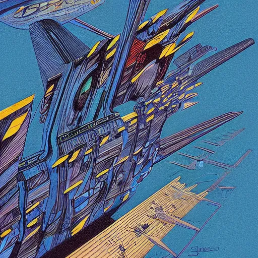 Image similar to A bird's-eye view futurism by jean giraud detailed illustration