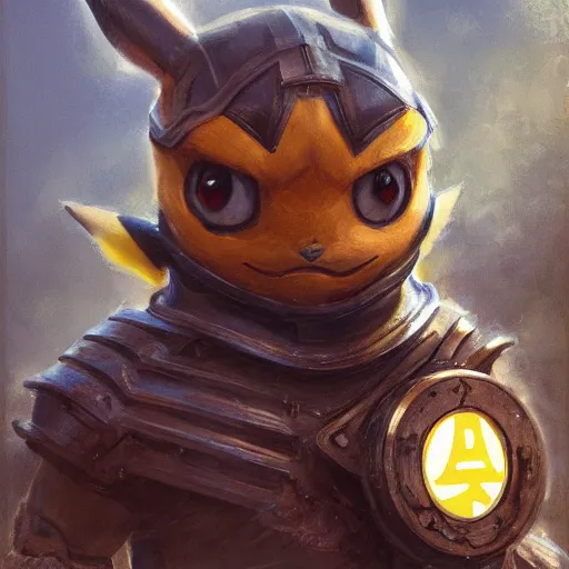 Image similar to pikachu!! as a realistic fantasy knight, closeup portrait art by donato giancola and greg rutkowski, realistic face, digital art, trending on artstation, symmetry!!