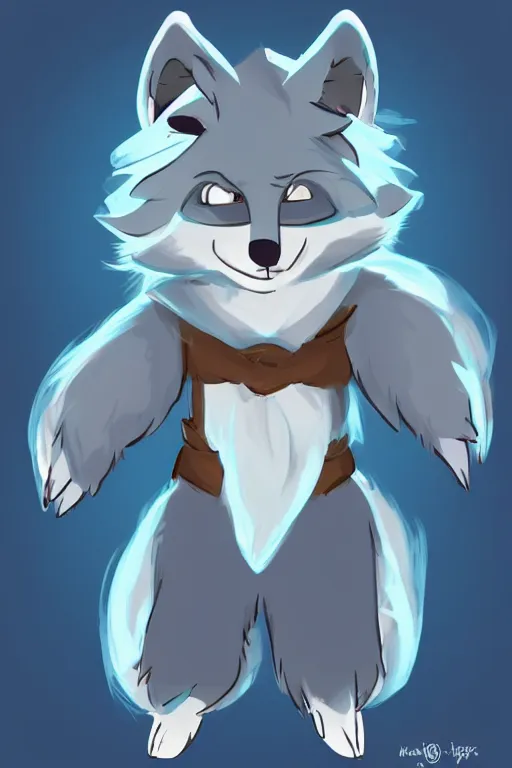 Image similar to a cute medieval anthropomorphic wolf with light blue fur and a fluffy tail, comic art, trending on furaffinity, cartoon, kawaii, backlighting, furry art!!!, cel shading, concept art, lineless