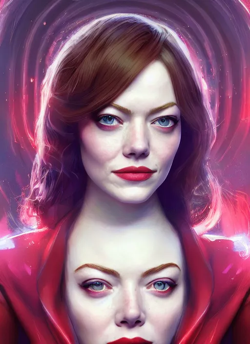 Prompt: portrait of emma stone as scarlet witch, hyper detailed, digital art, trending in artstation, cinematic lighting, studio quality, smooth render, unreal engine 5 rendered, octane rendered, art style by klimt and nixeu and ian sprigger and wlop and krenz cushart.