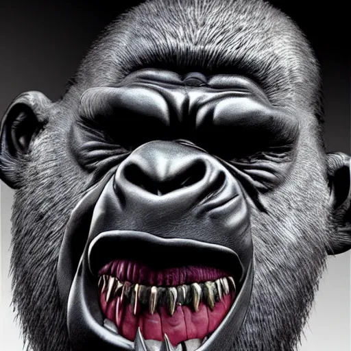 Image similar to 2 0 style gangster vampire gorilla face smiling evil surrealistic, high quality, photo realistic, high definition, shadows