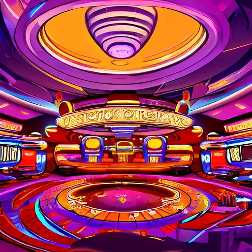 Image similar to futuristic casino, crisp, artistic, artstation, luxury, las vegas, beautiful, concept art, cartoon