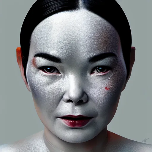 Prompt: cyborg bjork, a photorealistic painting by wang duo, featured on cg society, photorealism, behance hd, ultrafine detail, high detail