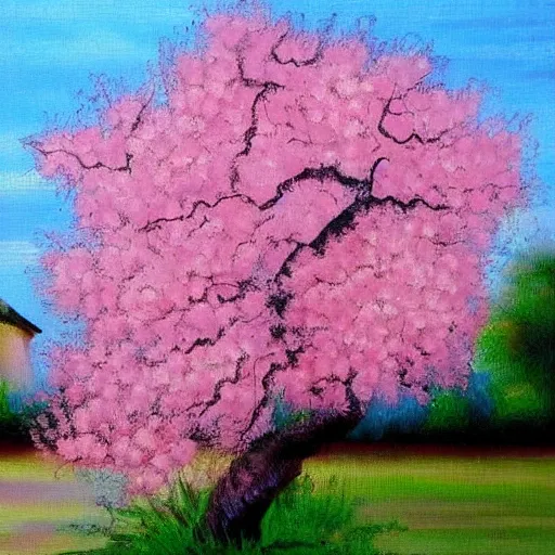 Prompt: a cherry blossom painting by bob ross