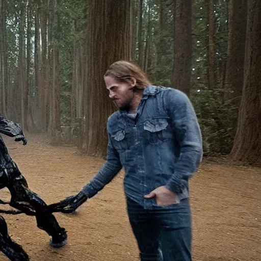 Image similar to a creepy monstrous skinwalker fights paul walker, professional photography