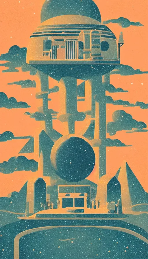 Prompt: epic magical observatory, large telescope, sharp focus, james gilleard, print, risograph, cinematic, game art