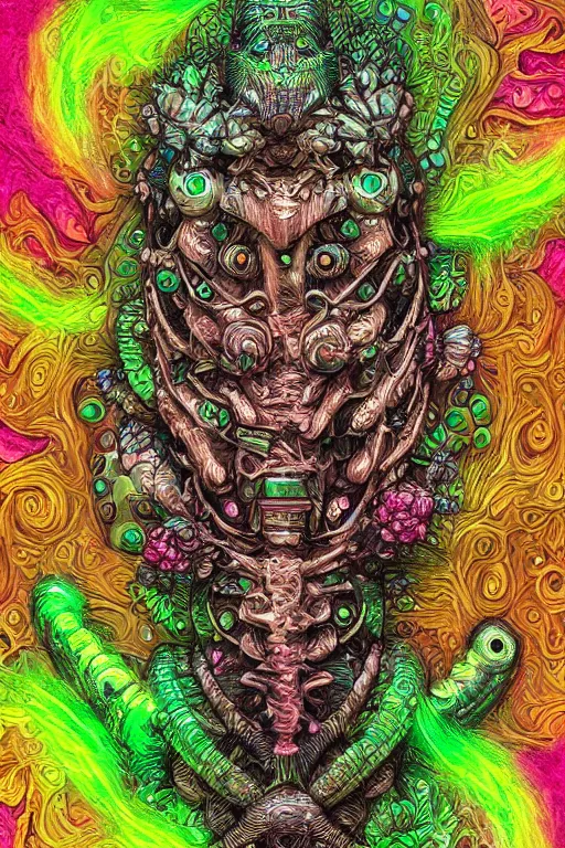 Image similar to creature sushi roots cactus elemental flush of force nature micro world fluo light deepdream a wild amazing steampunk baroque ancient alien creature, intricate detail, colorful digital painting