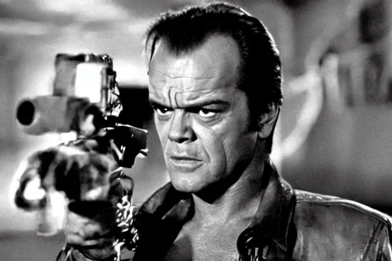 Image similar to Jack Nicholson plays Terminator, still from the film