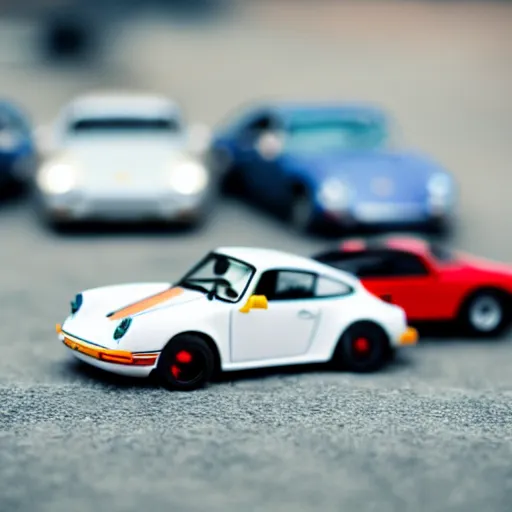 Image similar to micro machines, porsche 911, bokeh, macro photography