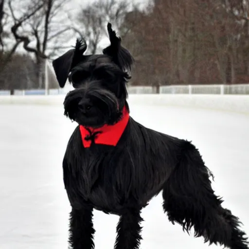 Image similar to a schnauzer black dog wearing ice skates