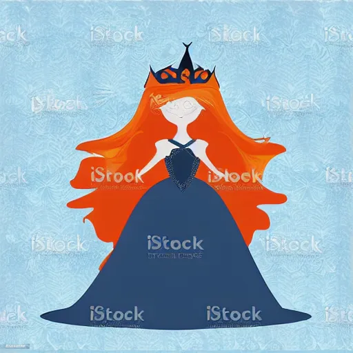 Image similar to modern vector art illustration of a fairy tale princess in navy and burnt orange hues