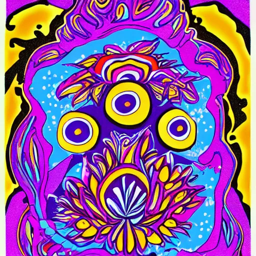 Image similar to psychedelic, flower child, 7 0 s, graphic design poster, bold, organic