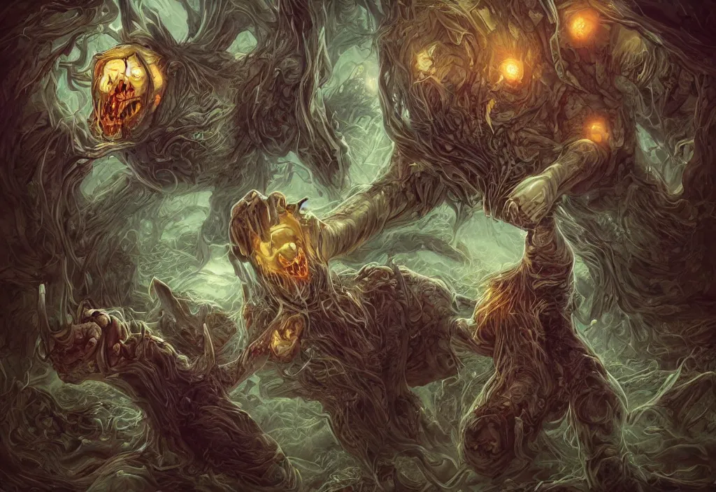 Image similar to cowering in fear from the limitless creativity monster, fantasy style, hd illustration