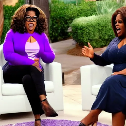 Image similar to thanos being interviewed by oprah