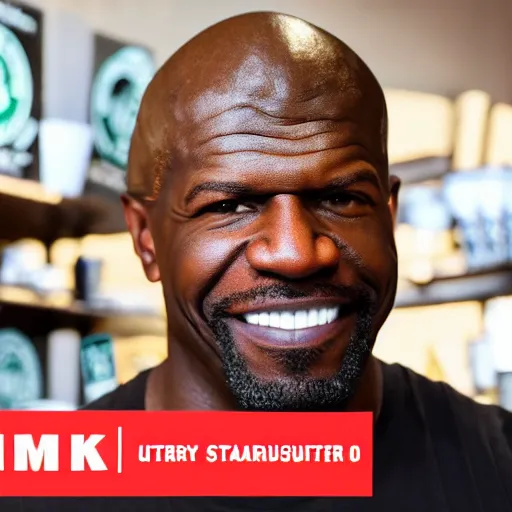 Image similar to Terry Crews working as a barista in a Starbucks, highly detailed, ultra realistic, 8k, render