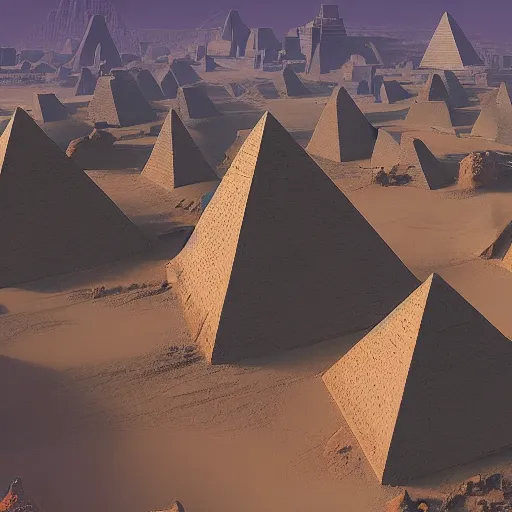 Prompt: Cyberpunk Pyramids in the Desert, Craig Mullins, 4K