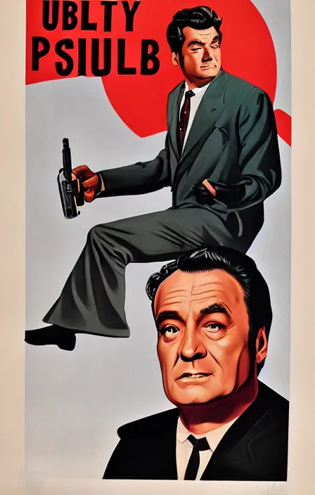 Image similar to columbo in 1 9 5 0 s pulp spy thriller movie poster, highly detailed, illustration, mgm studios, david klein, reynold brown