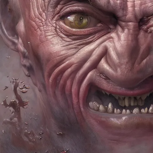 Image similar to vladimir putin, vladimir putin is arcanum muck evil eye ogre, toothless mutant, horror, macabre by donato giancola and greg rutkowski and wayne barlow and zdzisław beksinski, realistic face, digital art