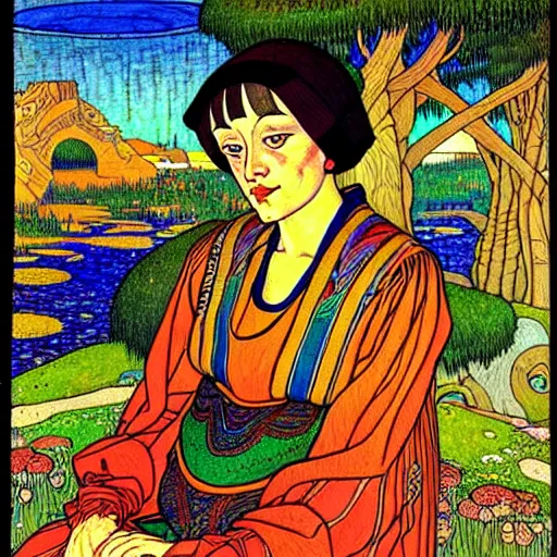 Image similar to a portrait of a character in a scenic environment by ivan bilibin