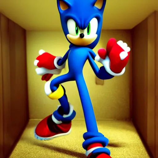 Prompt: Sonic The Hedgehog ultra realistic uncanny valley highly symbolic room used for Esoteric ritual Golden Dawn 33rd degree highly detailed studio award winning cinematography Polaroid photograph