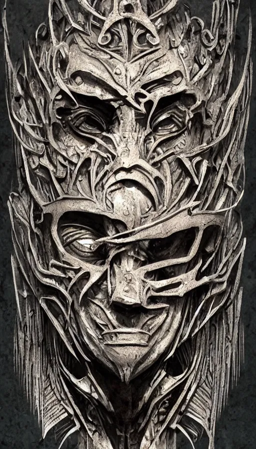 Image similar to ancient biomechanical hybrid slavic thunder god armored head fantasy human angel face mask tattoo pattern concept, glagolitic glyph, intricate artwork by, Johnatan Wayshak, Zdizslaw Beksinski, Artgerm, H.R. Giger, very coherent artwork, cinematic, hyper realism, high detail, octane render, unreal engine, 8k, High contrast, higly detailed black ink outline, crosshatch sketch gradient