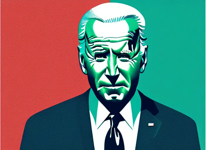 Image similar to Portrait of Joe Biden, colorful,modern art deco, Mads Berg, Karolis Strautniekas, stippled light, editorial illustration, detailed, matte print