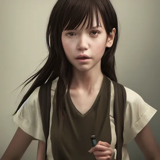 Image similar to Clothed. realistic style at CGSociety by WLOP, Ilya kuvshinov, Krenz Cushart, Greg Rutkowski, trending on artstation. Zbrush sculpt colored, Octane render in Maya, Houdini VFX. Realistic fantasy cute indigenous young girl, expressing joy, deep fire eyes, silky hair, wearing a white t-shirt with jeans, fire on her hair, Cinematic dramatic atmosphere of a mystic forest, sharp focus, soft volumetric studio lighting.