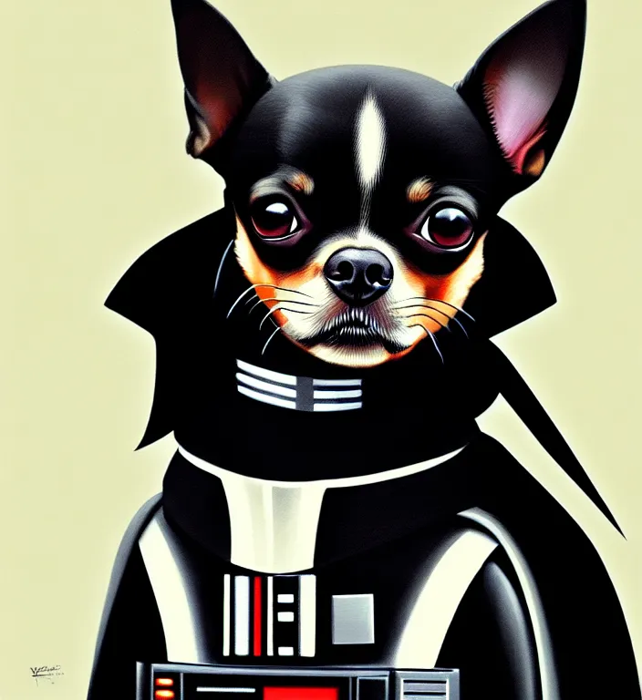 Image similar to a ultradetailed beautiful panting of chihuahua as darth vader, by ilya kuvshinov, greg rutkowski and makoto shinkai, trending on artstation