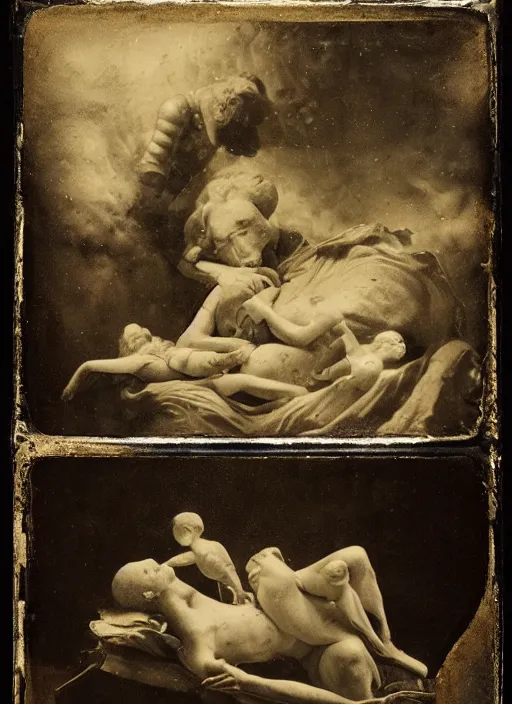 Image similar to old wetplate daguerreotype portrait of the birth of napoleon, explosion of data fragments, fractal, intricate, elegant, highly detailed, parallax, leica, medium format, subsurface scattering, by jheronimus bosch and greg rutkowski and louis jacques mande daguerre