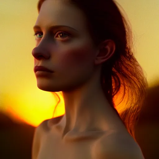 Image similar to photographic portrait of a stunningly beautiful renaissance female in soft dreamy light at sunset, beside the river, soft focus, contemporary fashion shoot, in a denis villeneuve and tim burton movie, by edward robert hughes, annie leibovitz and steve mccurry, david lazar, jimmy nelsson, extremely detailed, breathtaking, hyperrealistic, perfect face, octane render