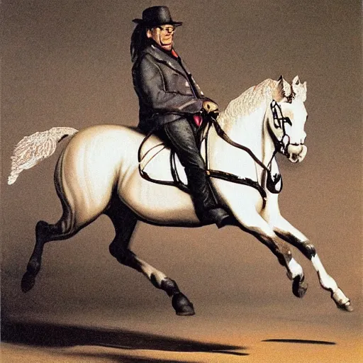 Prompt: udo lindenberg riding a horse, highly detailed