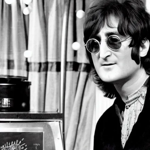 Image similar to john lennon from 1 9 6 4 on a cooking show, hd, hyper realistic, intricate detail