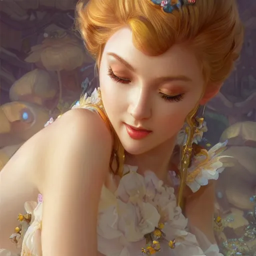 Image similar to ultra realistic illustration, princess peach, intricate, elegant, highly detailed, digital painting, artstation, concept art, smooth, sharp focus, illustration, art by artgerm and greg rutkowski and alphonse mucha