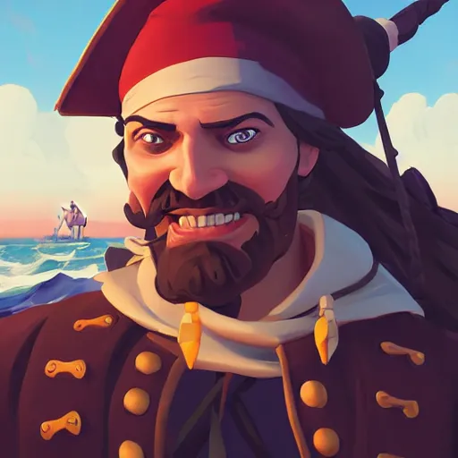 Image similar to painting jack the pirate on sea of thieves game avatar hero smooth face median photoshop filter cutout vector behance hd by jesper ejsing, by rhads, makoto shinkai and lois van baarle, ilya kuvshinov, rossdraws, illustration, art by ilya kuvshinov and gustav klimt