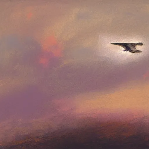 Prompt: a pastel painting of a flock of common swift flying over fields, oceans, and forests