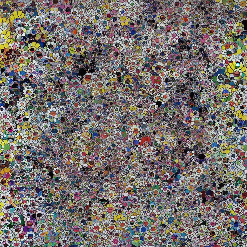 Image similar to camouflage made of love, style of takashi murakami, abstract, rei kawakubo artwork, cryptic, stipple, lines, splotch, color tearing, pitch bending, lines, blotches, color splotches, dark, ominous, abstract, minimal, points, technical, painting