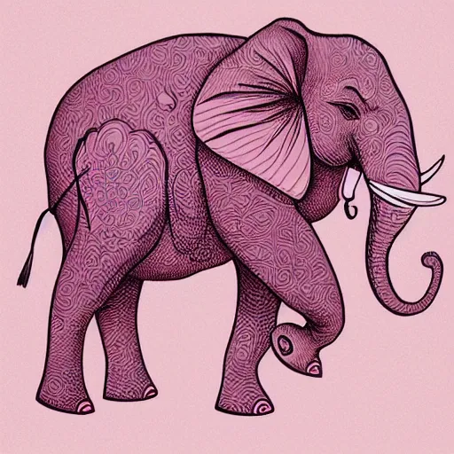 Image similar to pink elephant, fantasy art illustration, vector aesthetics, hyper detailed, minimalistic illustration, one line illustration, line art