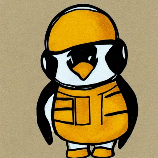 Prompt: cute drawing of a penguin on an astronaut suit, helmet on, floating on space, cartoon disney style, solid color